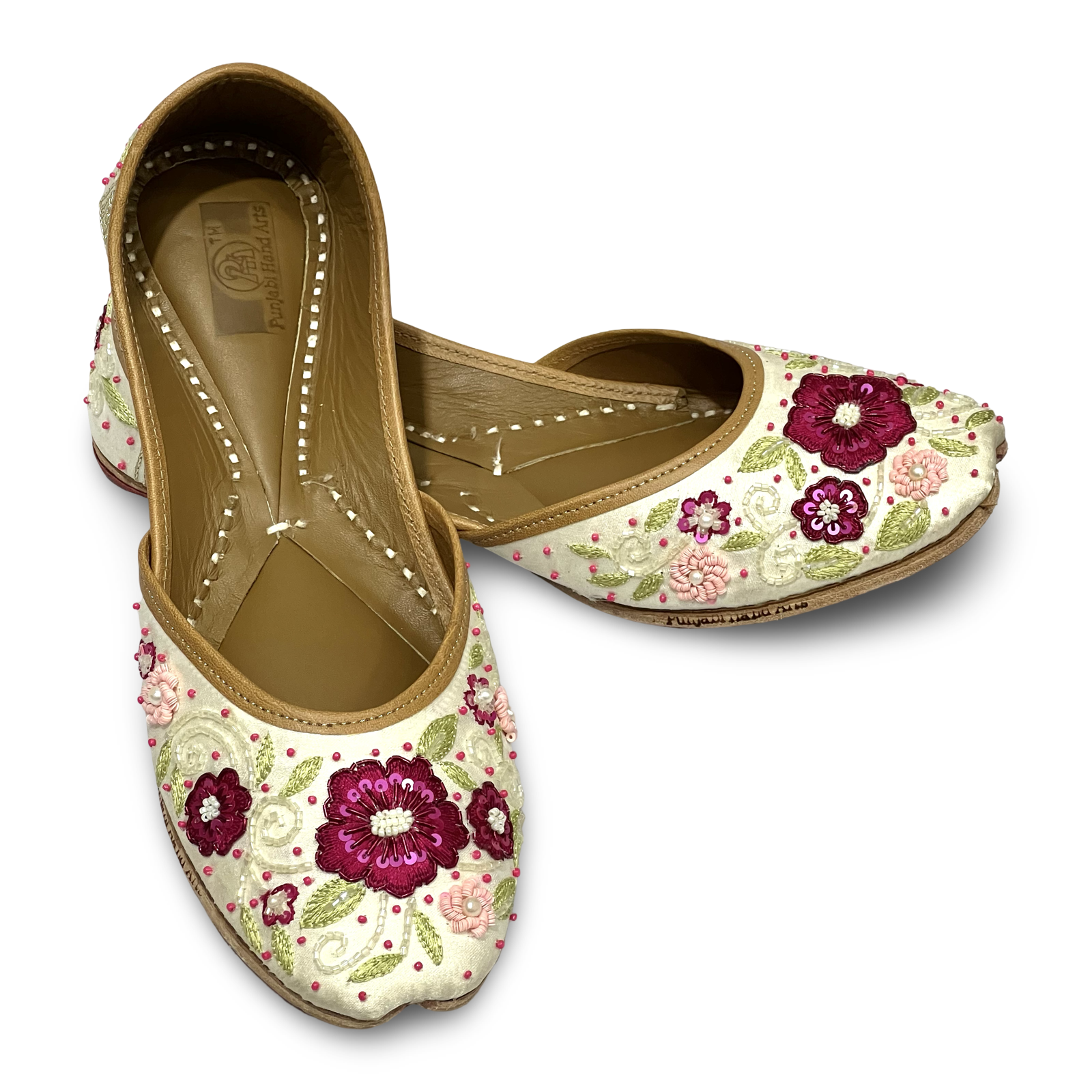 pha || handcrafted floral embroidered punjabi jutti, traditional juttis with burgundy and pink flowers,soft leather punjabi jutti