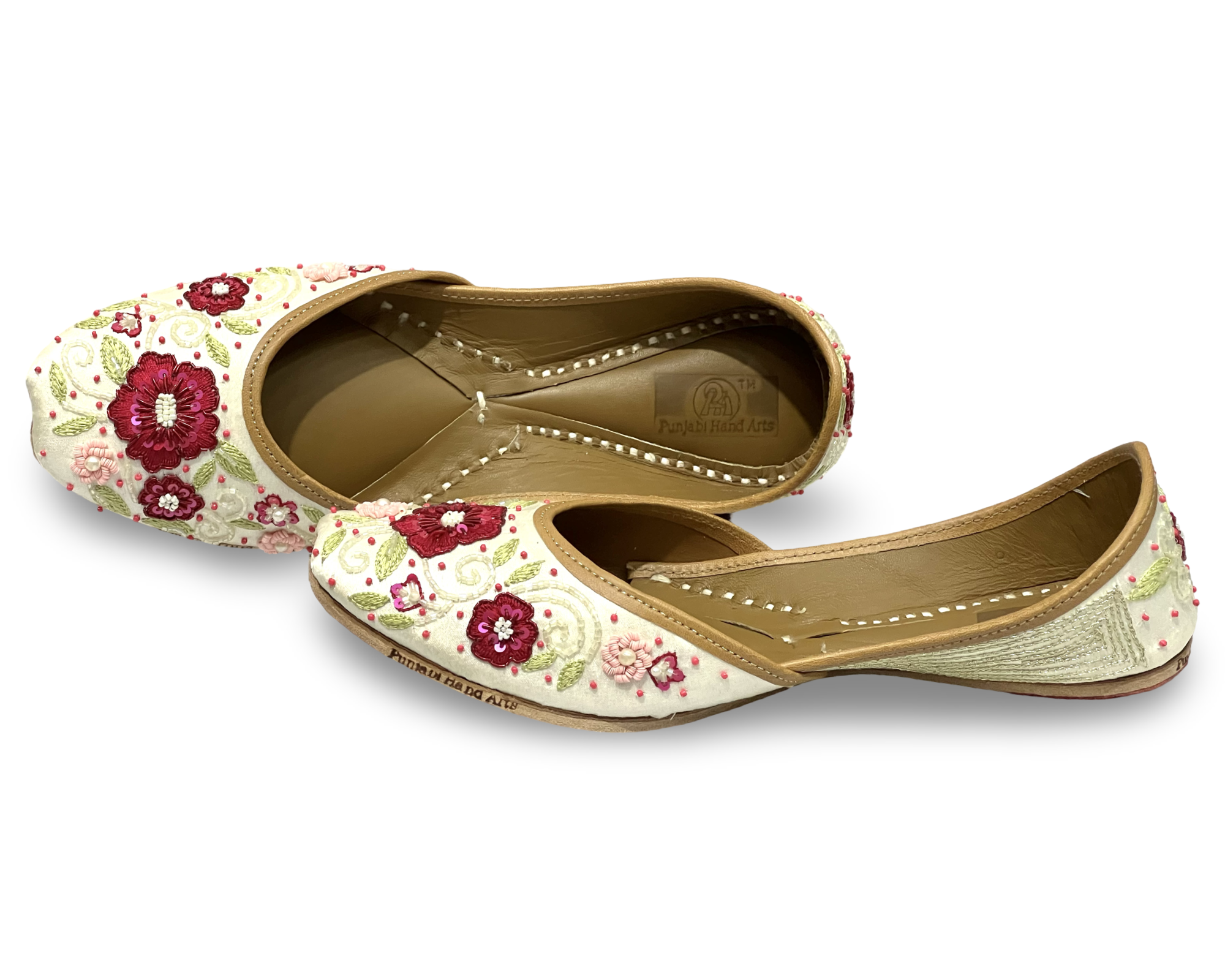 pha || handcrafted floral embroidered punjabi jutti, traditional juttis with burgundy and pink flowers,soft leather punjabi jutti