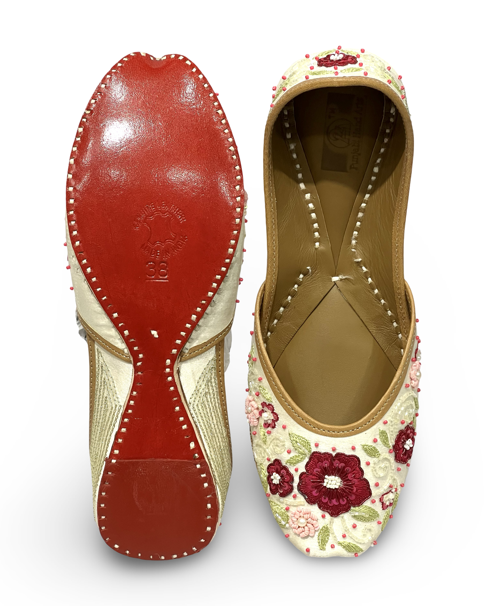 pha || handcrafted floral embroidered punjabi jutti, traditional juttis with burgundy and pink flowers,soft leather punjabi jutti