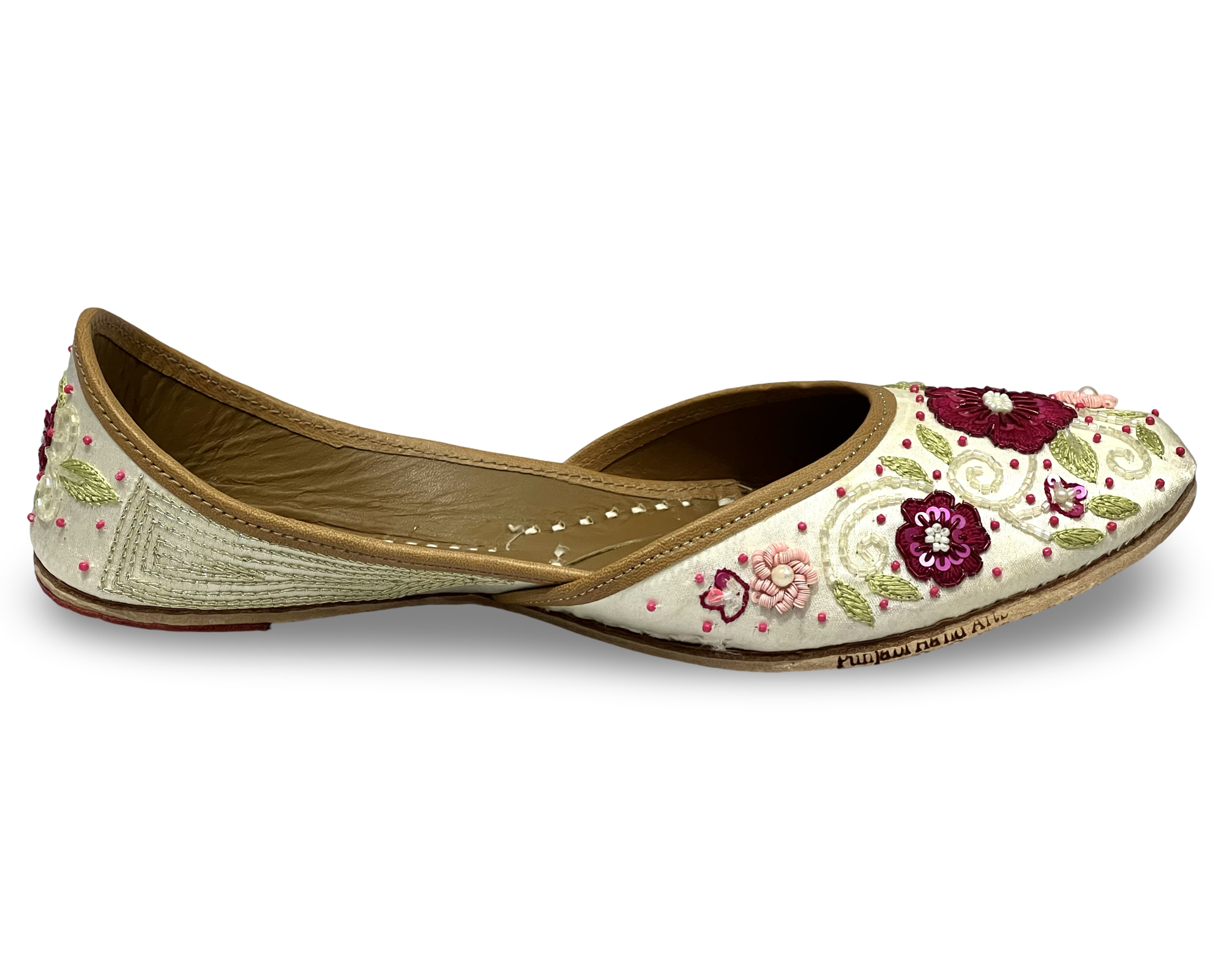 pha || handcrafted floral embroidered punjabi jutti, traditional juttis with burgundy and pink flowers,soft leather punjabi jutti