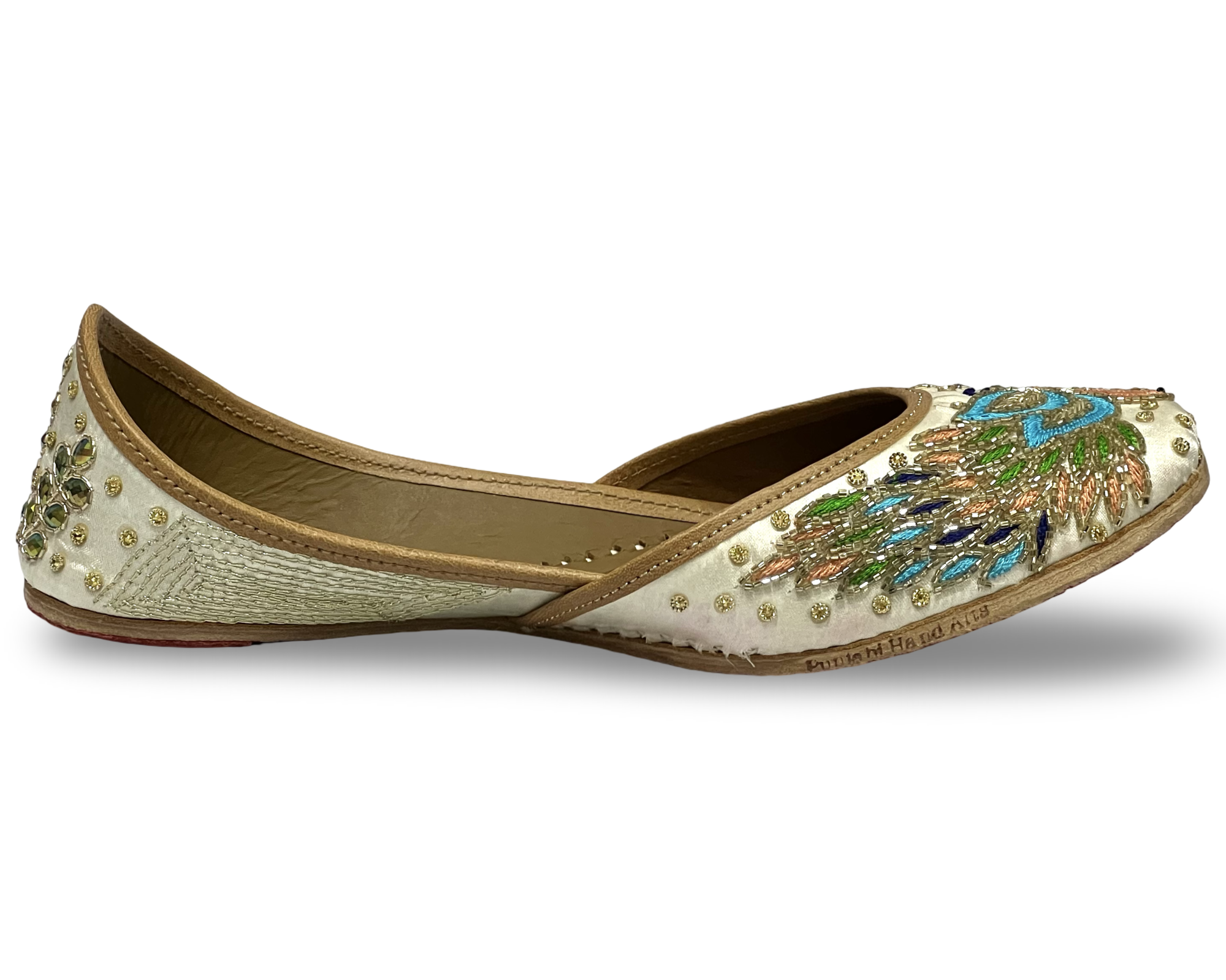 pha || traditional embroidered peacock jutti, women's handcrafted punjabi jutti, cream and turquoise