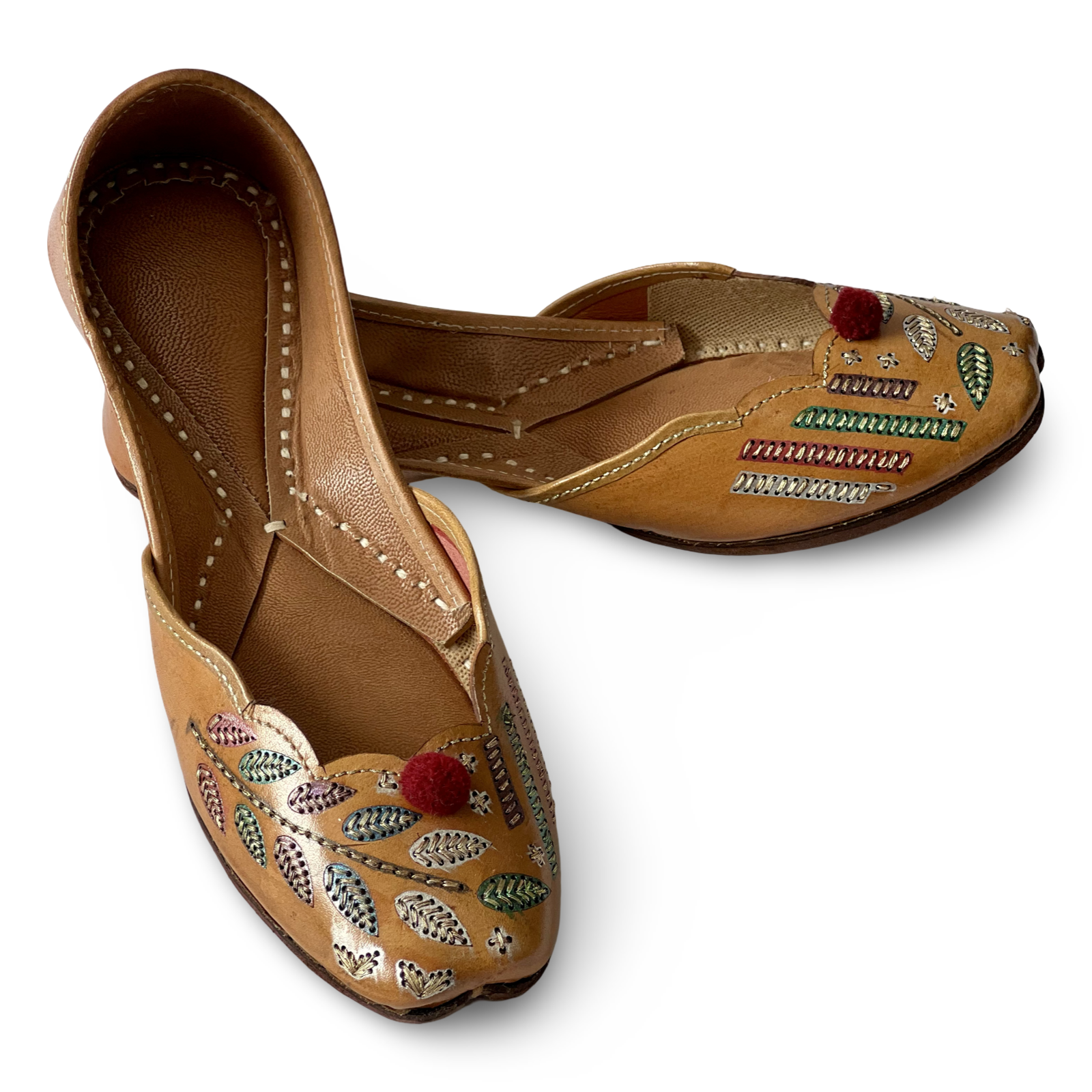 pha || women's embroidered leather punjabi jutti, traditional ethnic design, brown, phas juttis