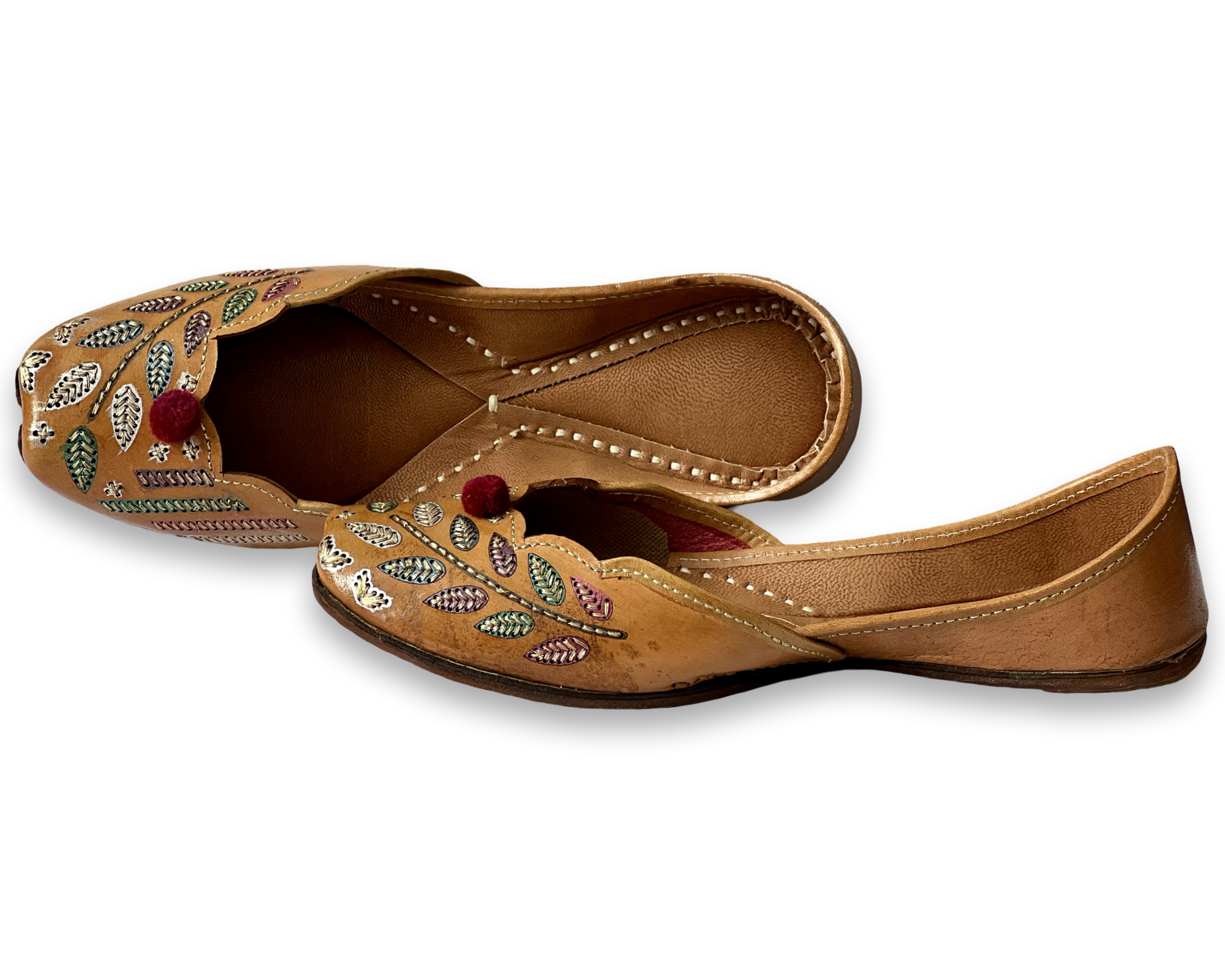 pha || women's embroidered leather punjabi jutti, traditional ethnic design, brown, phas juttis