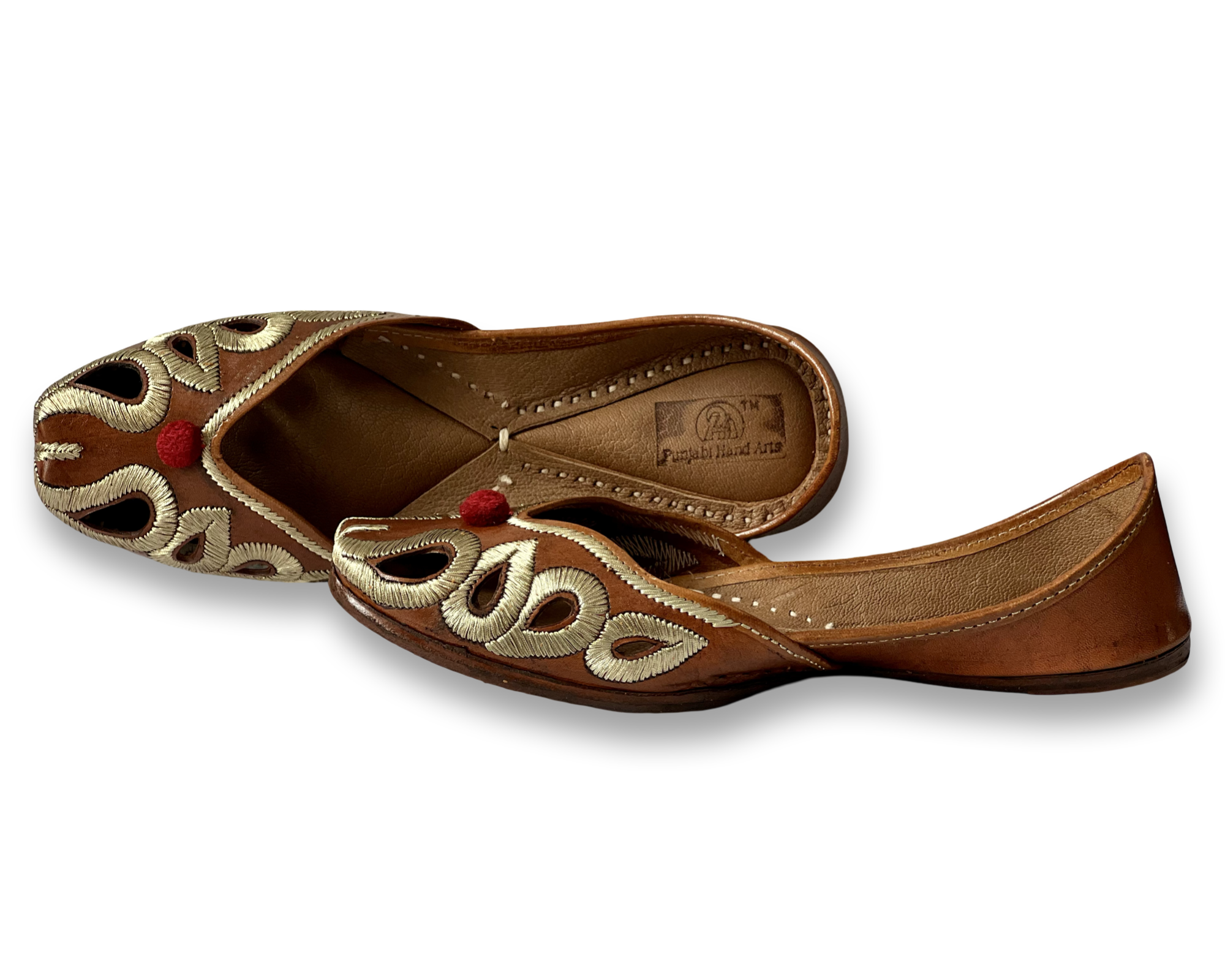 pha || traditional women's embroidered leather jutti, brown with gold floral design, slip on comfort & durable punjabi jutti