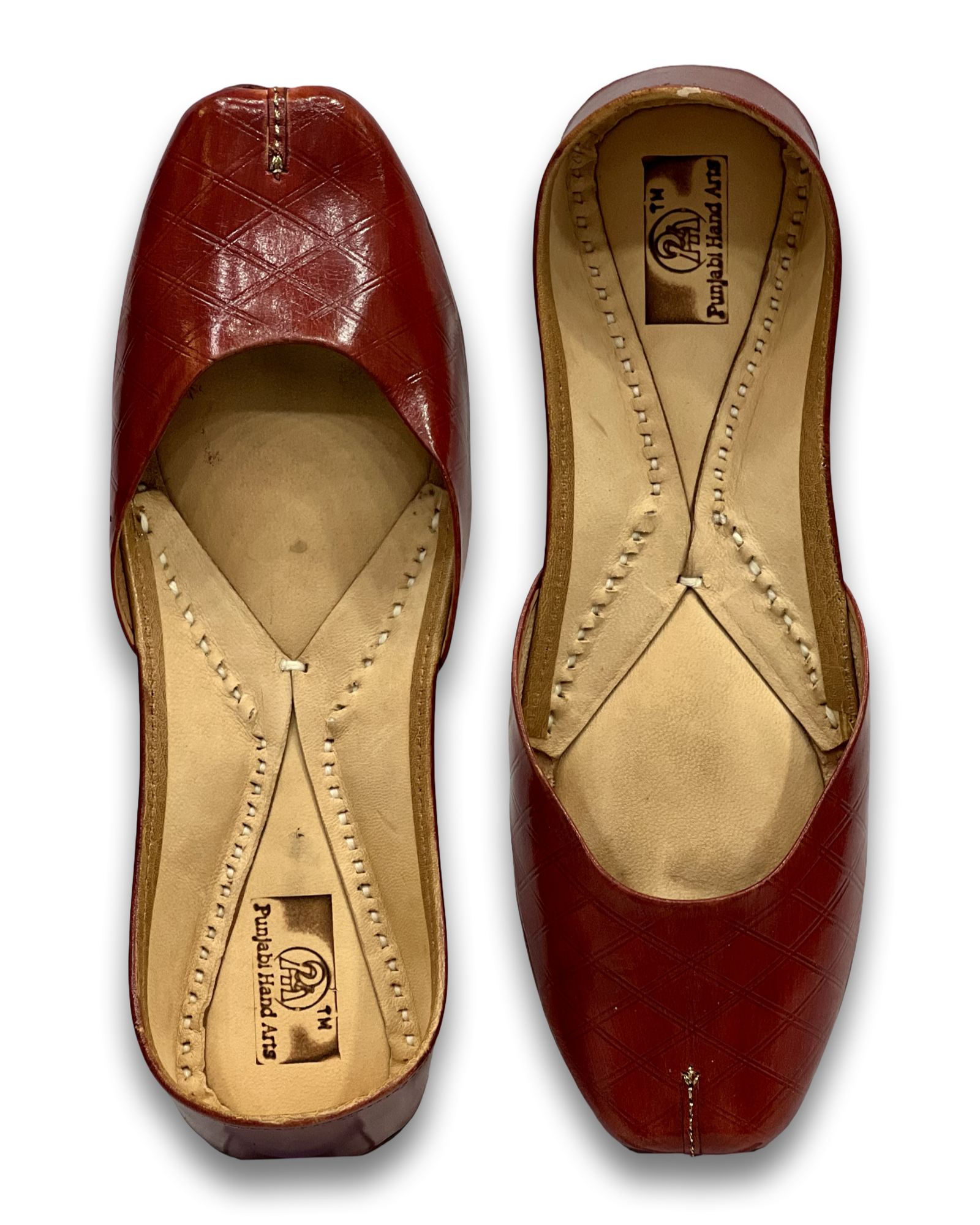 pha || women's classic leather ballet flat punjabi jutti, quilted design, brown leather jutti