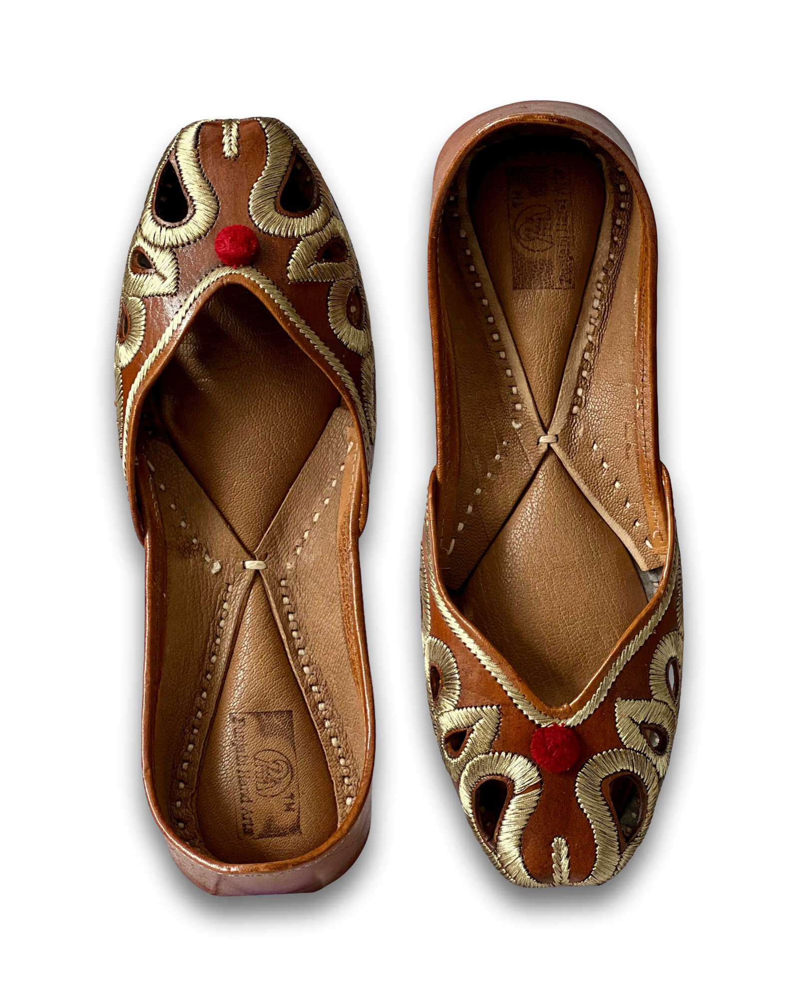 pha || traditional women's embroidered leather jutti, brown with gold floral design, slip on comfort & durable punjabi jutti