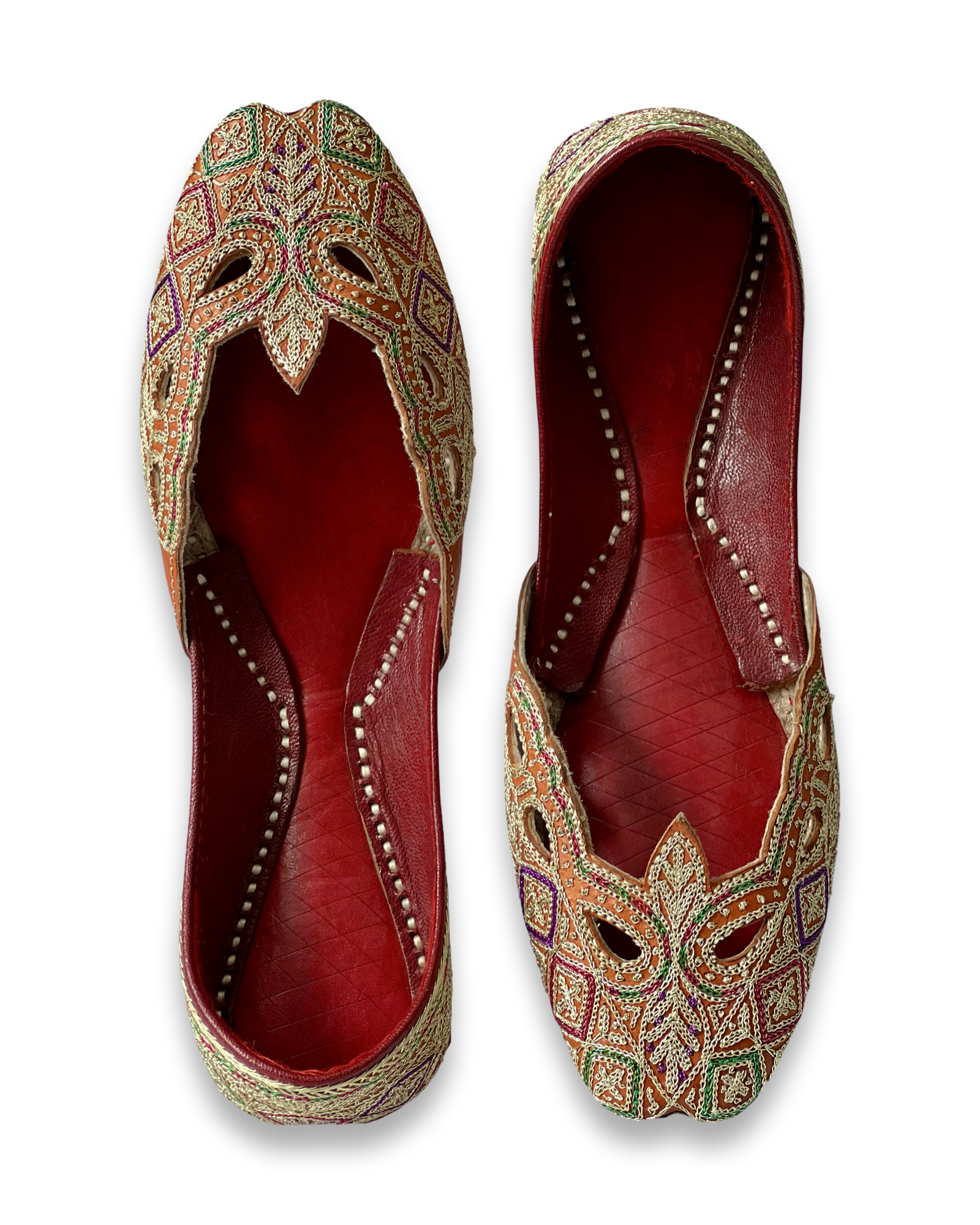 pha || women's traditional embroidered leather punjabi jutti, orange with multicolour thread work, handcrafted ethnic juttis