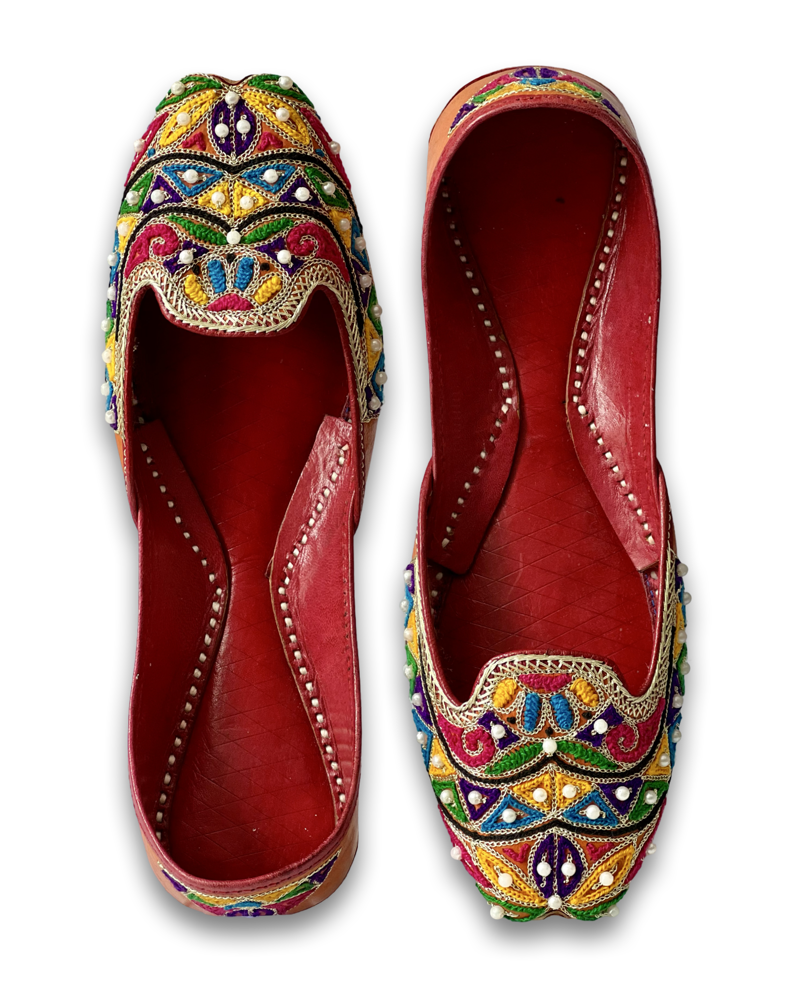 pha || women's traditional handcrafted leather punjabi jutti, multicolour embroidered, pearl beaded juttis, orange juttis