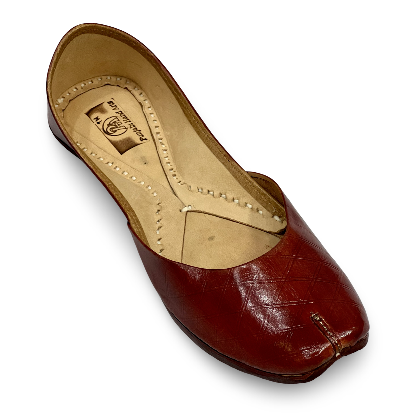 pha || women's classic leather ballet flat punjabi jutti, quilted design, brown leather jutti