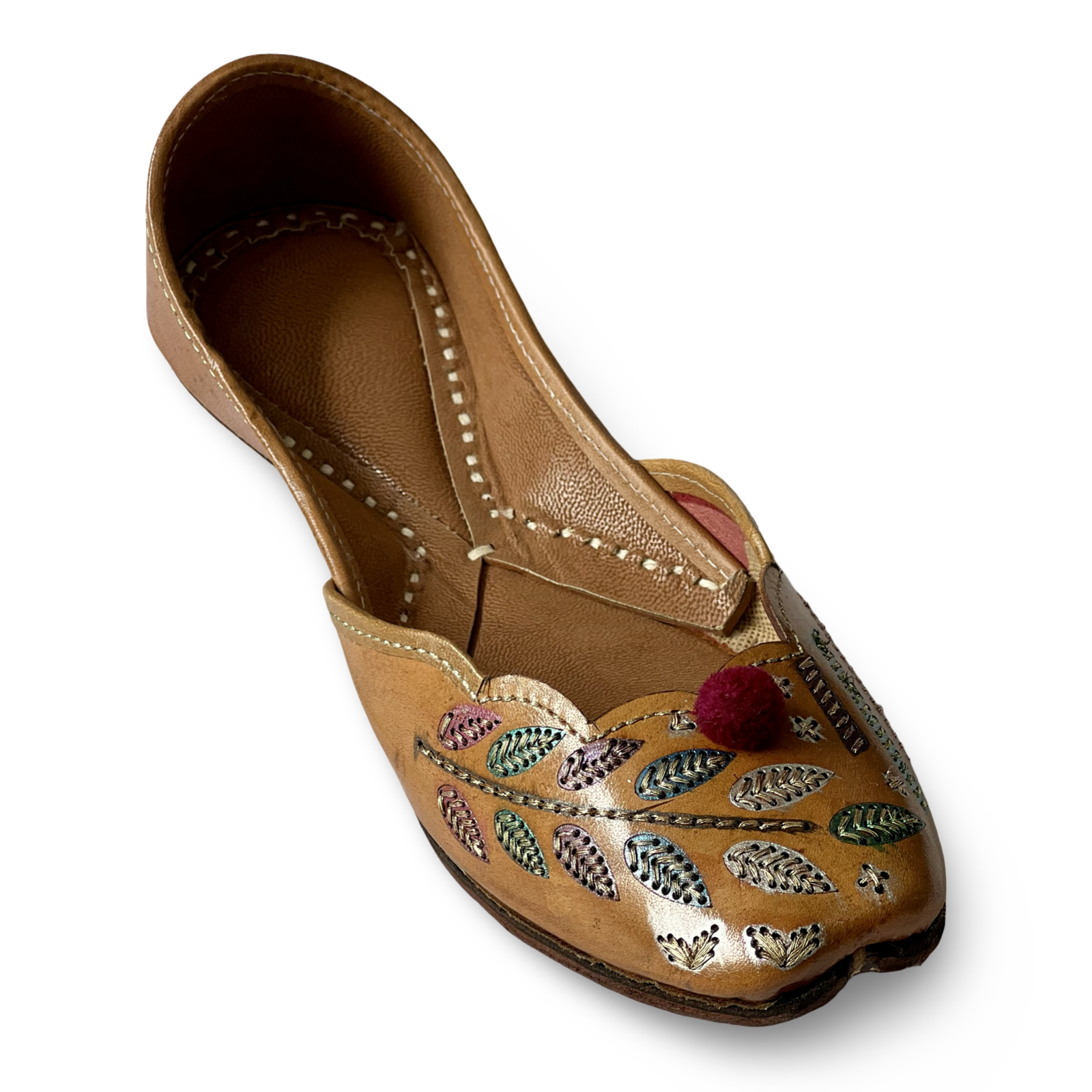 pha || women's embroidered leather punjabi jutti, traditional ethnic design, brown, phas juttis