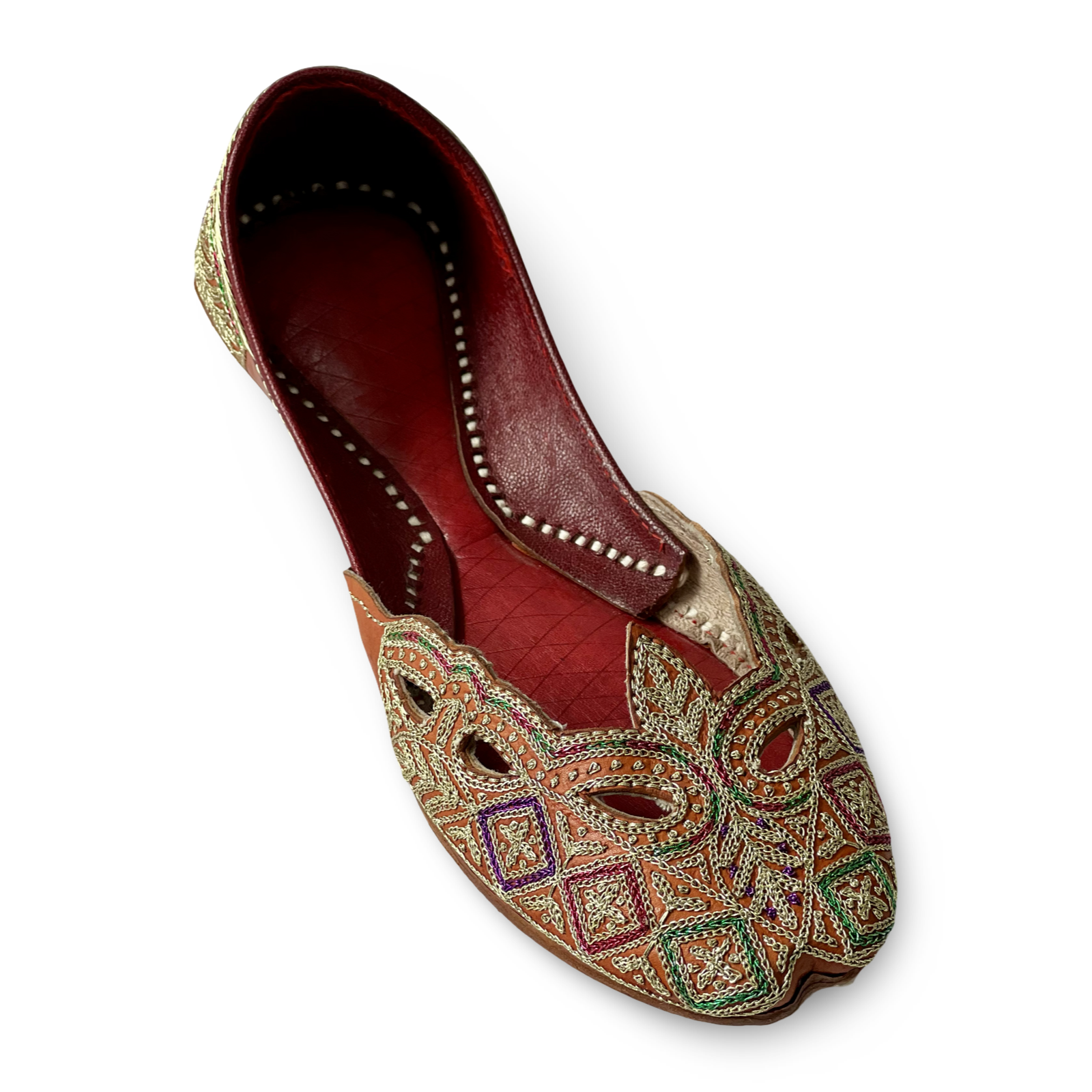 pha || women's traditional embroidered leather punjabi jutti, orange with multicolour thread work, handcrafted ethnic juttis