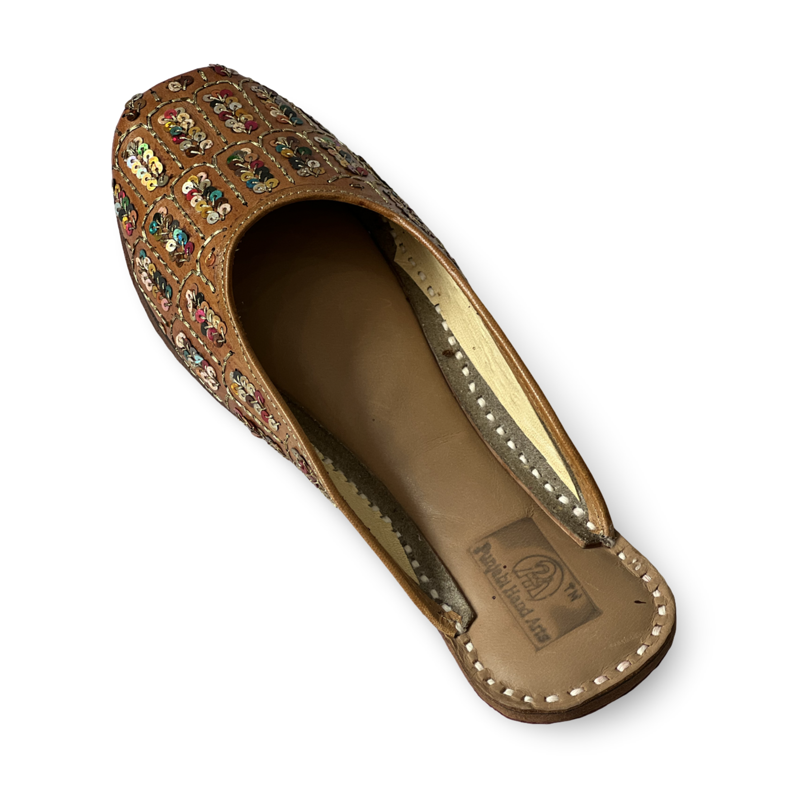 pha || wome's traditional sequined leather mojari, back open handcrafted embellished flats jutti | punjabi juttis