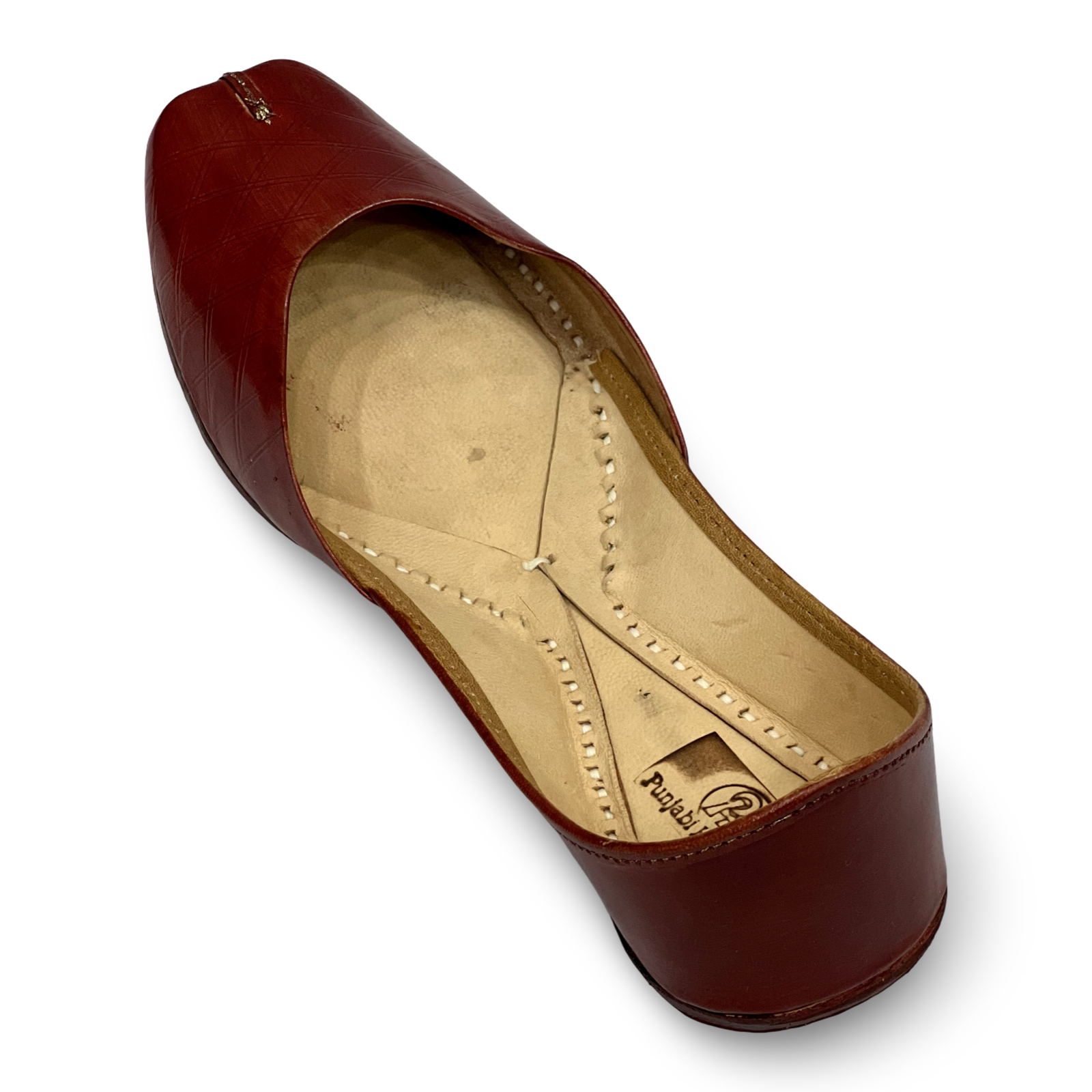pha || women's classic leather ballet flat punjabi jutti, quilted design, brown leather jutti