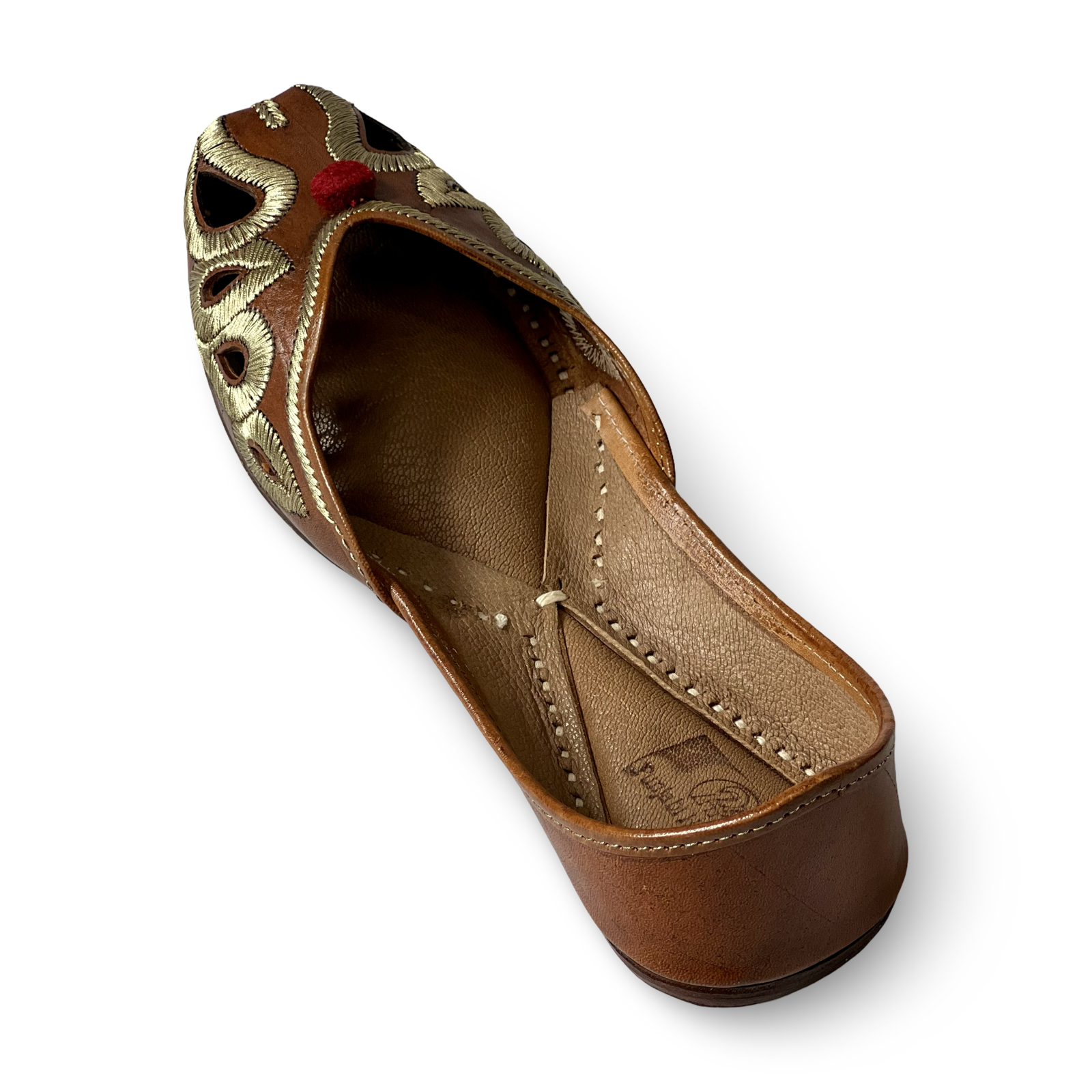pha || traditional women's embroidered leather jutti, brown with gold floral design, slip on comfort & durable punjabi jutti