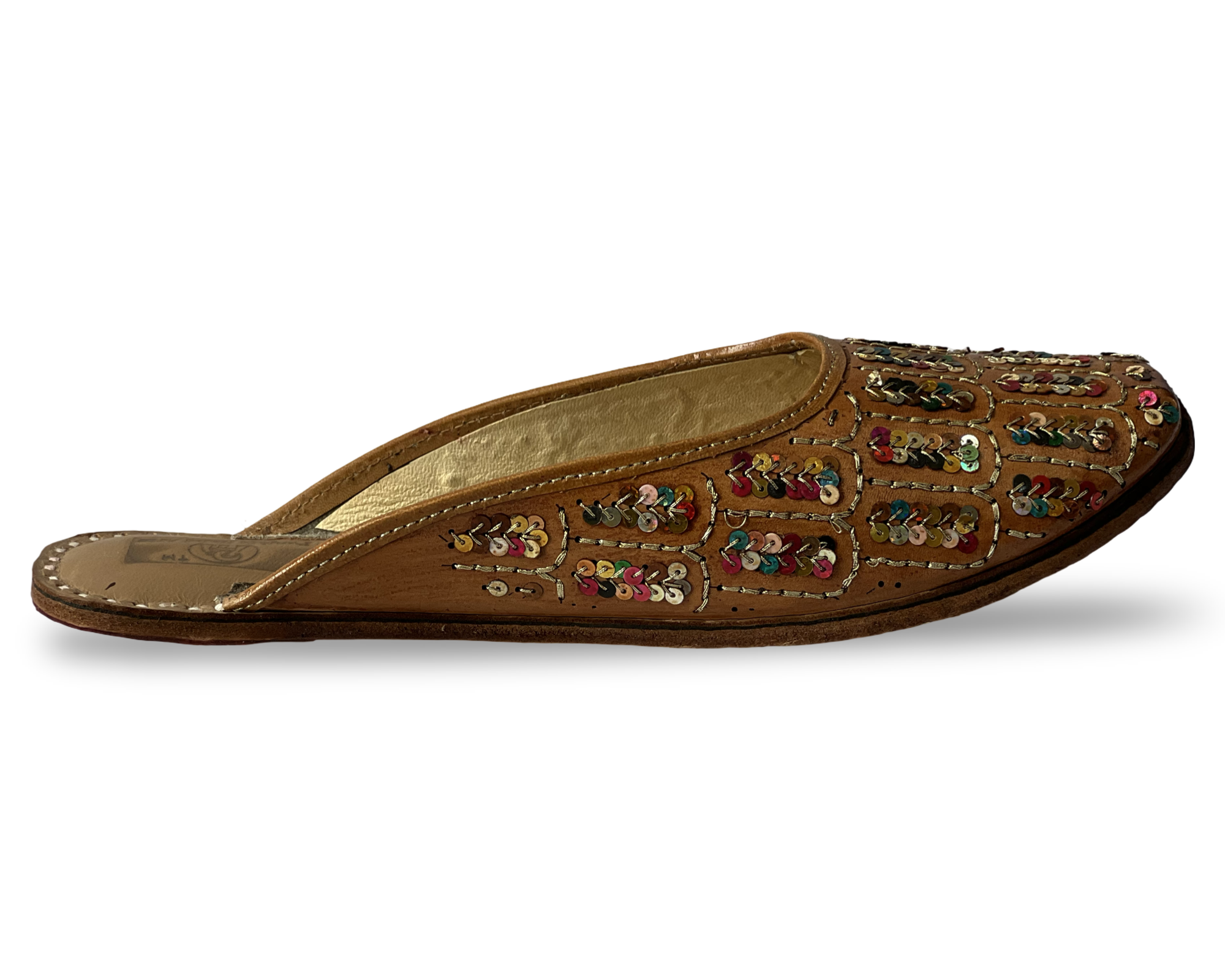 pha || wome's traditional sequined leather mojari, back open handcrafted embellished flats jutti | punjabi juttis