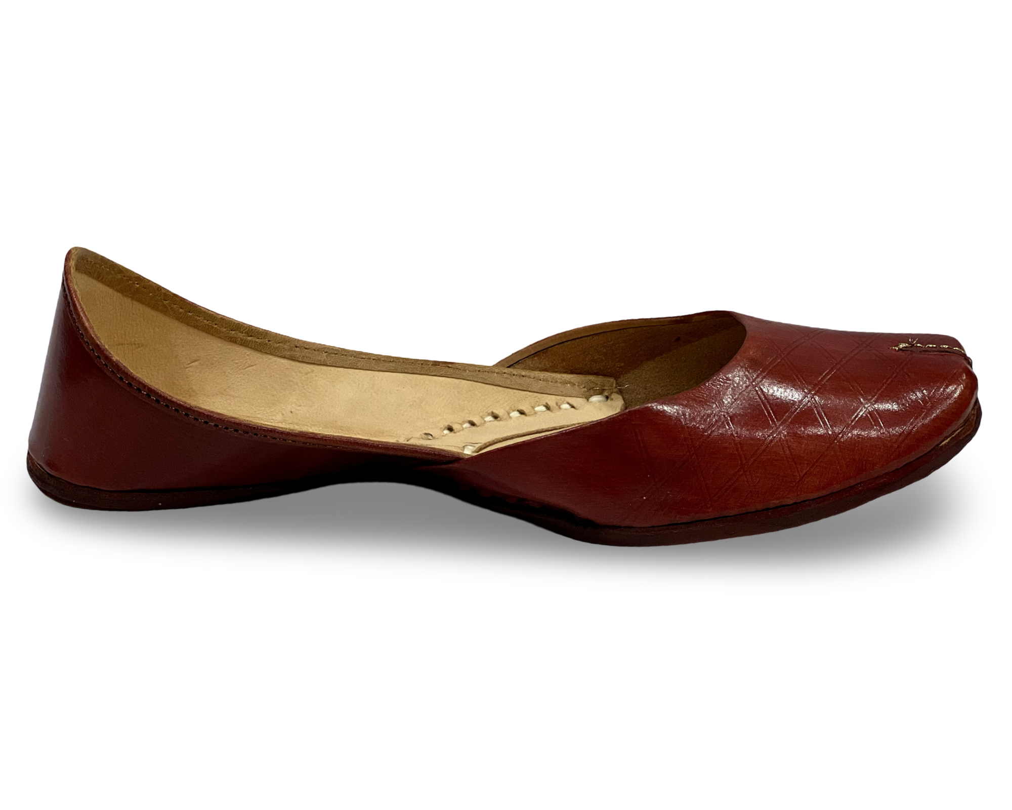 pha || women's classic leather ballet flat punjabi jutti, quilted design, brown leather jutti