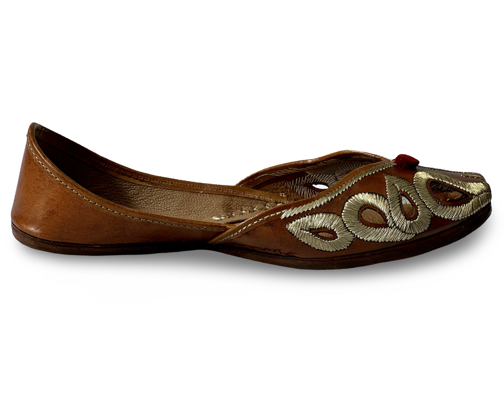 pha || traditional women's embroidered leather jutti, brown with gold floral design, slip on comfort & durable punjabi jutti