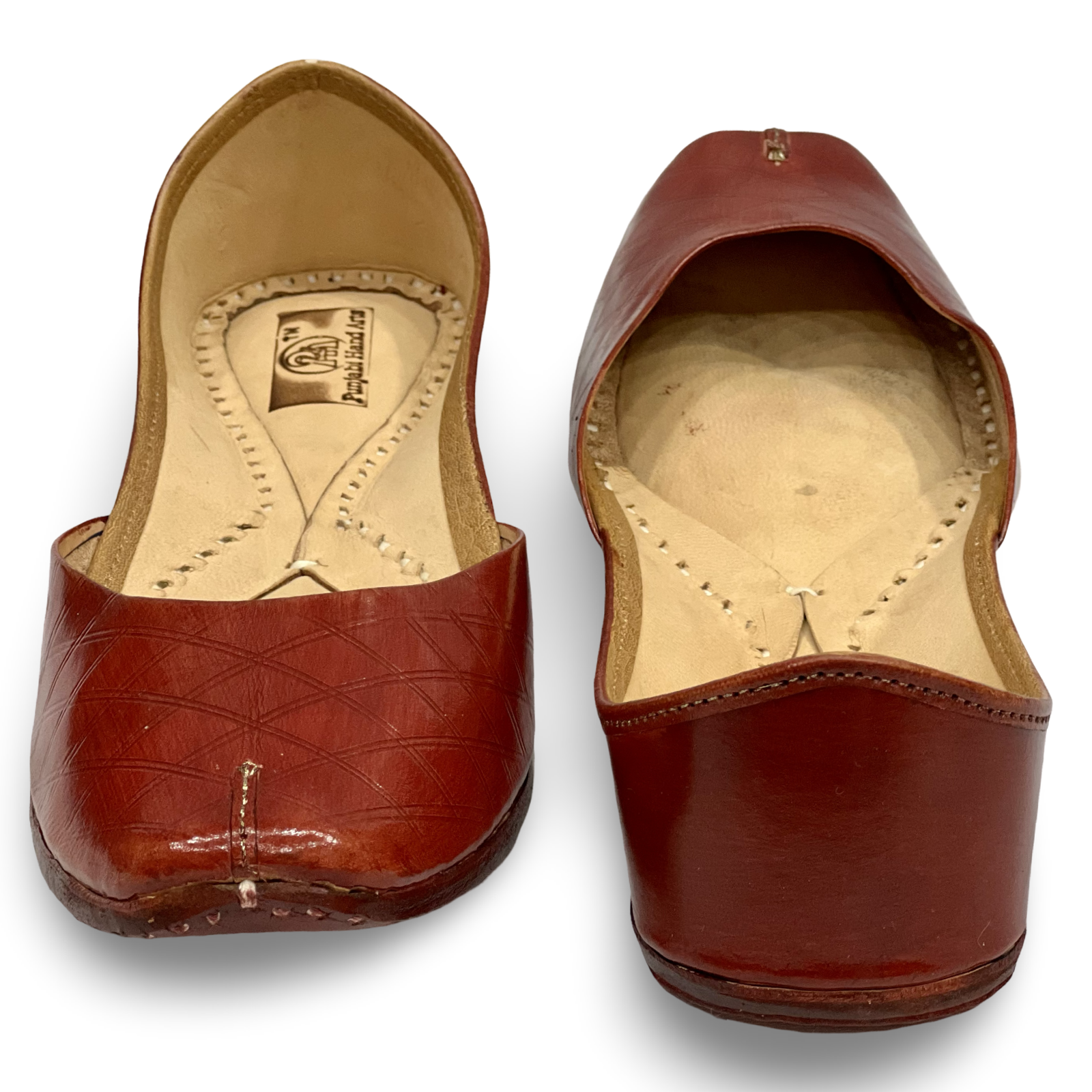 pha || women's classic leather ballet flat punjabi jutti, quilted design, brown leather jutti